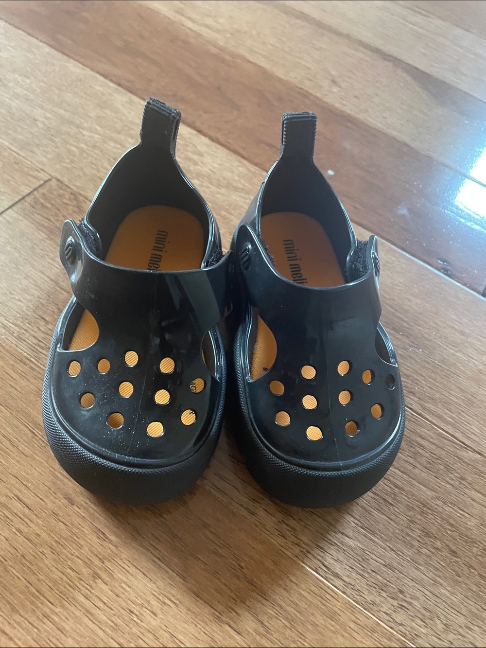 Mini Melissa Black Mary Jane Sandal Clogs with Orange Insole